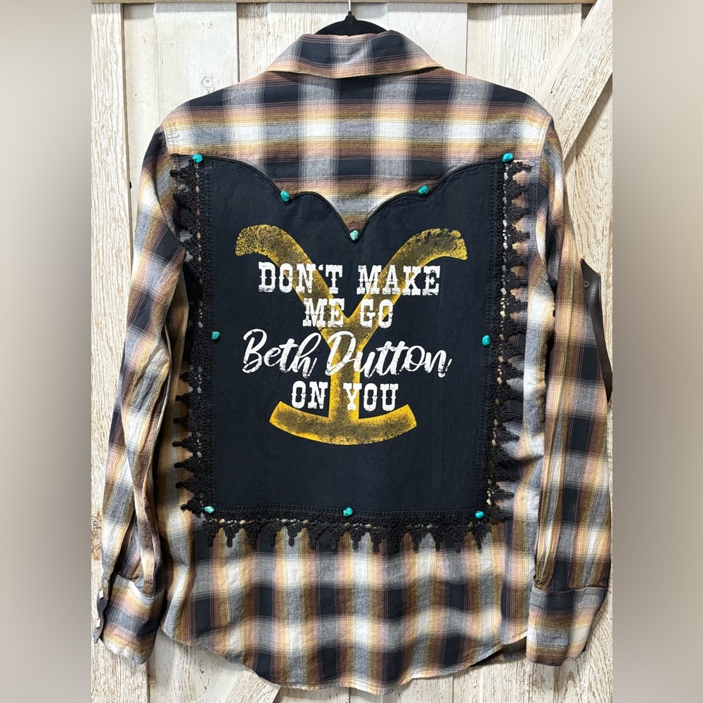 Western Beth Dutton Flannel | Upcycled Plaid Shirt| Size L |